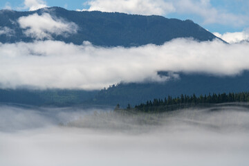 Morning mist in Telegraph Cove, Vancouver Island, British Columbia, Canada.