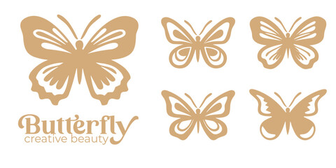 Fototapeta na wymiar Butterfly Silhouette Set Collection: A Fusion of Minimalist Logo Design, Beauty, and Luxury Spa in Nature's Embrace