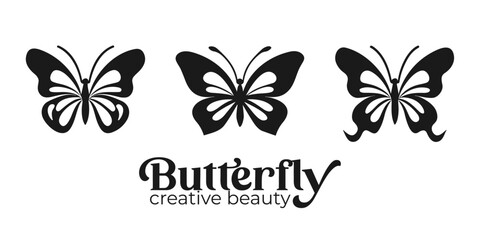 Fototapeta premium Explore the Beauty of Nature: Butterfly Silhouette Set Collection in Minimalist Logo Design for Luxury Spa Inspiration