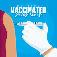 Hand with syringe applying a vaccine Vaccine save lifes Vector