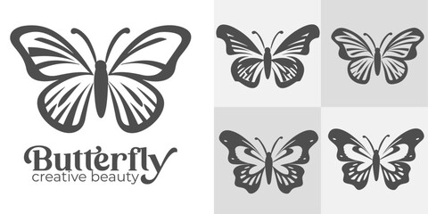 Set collection butterfly minimalist logo: Reflecting Butterfly Grace in Nature-Inspired Luxury Spa Design
