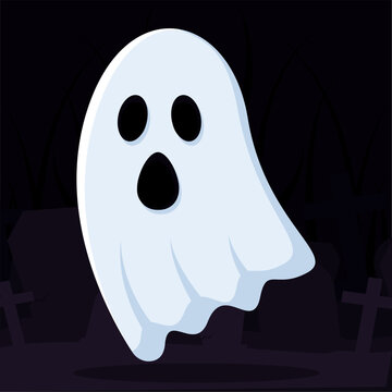 Cute ghost on a graveyard Halloween Vector