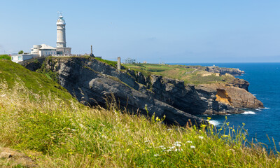 Fototapeta na wymiar Lighthouse at cape Major Faro de Cabo Mayor. Santander. Spain. High quality photo