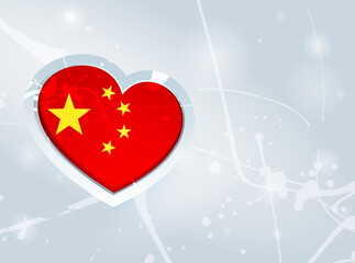 China Flag in the form of a 3D heart and abstract paint spots background - 640919612