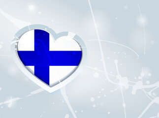 Finland Flag in the form of a 3D heart and abstract paint spots background - 640919876