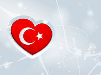 Turkey Flag in the form of a 3D heart and abstract paint spots background - 640920483