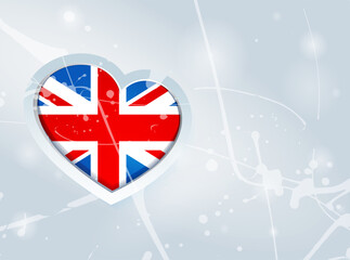 UK Flag in the form of a 3D heart and abstract paint spots background - 640920688