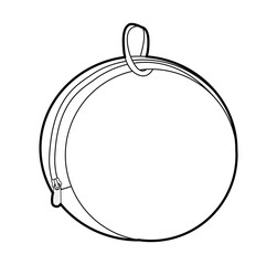 Coin purse Wallet round shape pouch and cosmetic bag fashion accessory technical illustration. Organizer front 3-4 view for Men, women unisex silhouette style, flat handbag CAD sketch outline isolated