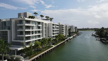 Drone Flying Over Canal in Miami