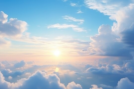 Wonderful vanilla sky with puffy clouds with vibrant colors - background stock concepts