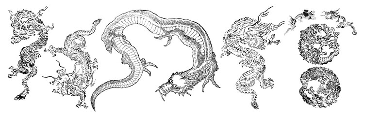 2024年　年賀状　辰　辰年　龍　ドラゴン　dragon　墨絵　飛龍　天井画