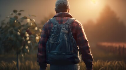 person in a flannel shirt and denim overalls farming Ai Generate - obrazy, fototapety, plakaty