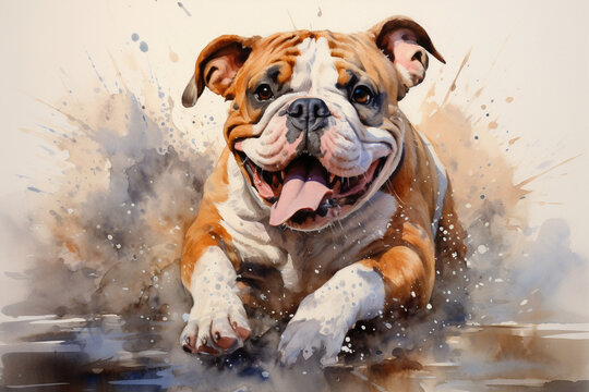Watercolor painting English Bulldog, Generative Ai