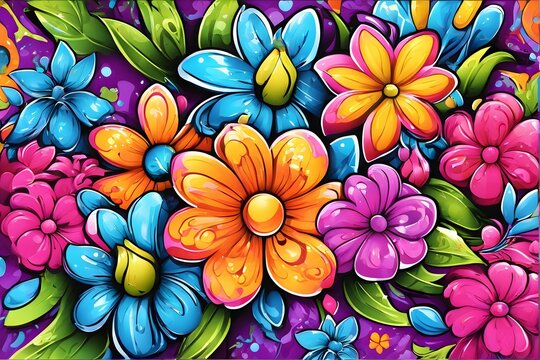 Flower Graffiti Wallpaper, Graffiti Background, Floral Graffiti Pattern, Flower Graffiti background, Flower Graffiti Art, Floral Graffiti Paint, AI Generative