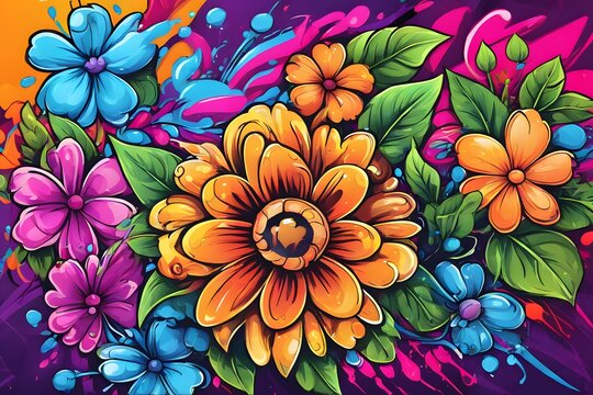 Flower Graffiti Wallpaper, Graffiti Background, Floral Graffiti Pattern, Flower Graffiti background, Flower Graffiti Art, Floral Graffiti Paint, AI Generative