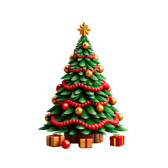 3d style Christmas pine tree over white and transparent isolated background