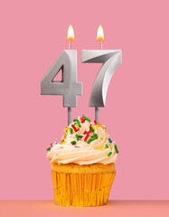 Number 47 candle with cupcake - Birthday card