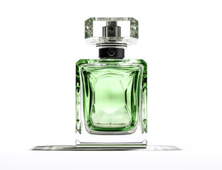 Isolated Green bottle of perfume , dark gray and indigo, glossy finish.
