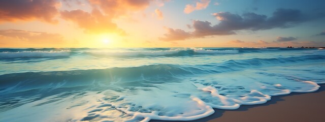 Beautiful seascape. Panoramic view of beautiful sunset over the sea.