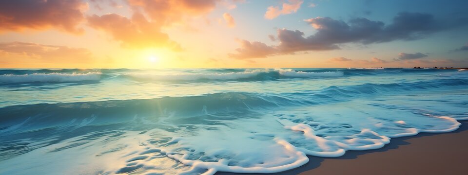Beautiful seascape. Panoramic view of beautiful sunset over the sea.