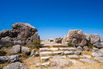 Fototapeta na wymiar Ruins in the ancient city of Hattusa. Hattusas was the capital of the Hittite Empire in the late Bronze Age.