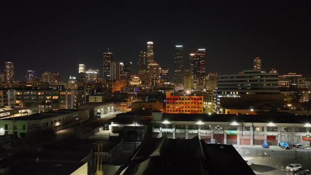 Downtown LA Night Skyline: Skid Row and Japantown Lights