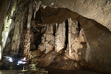 Stalagmites and stalactites inside the beautiful Phu Wai cave.