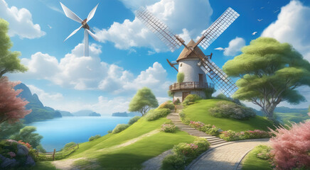 Renewable Energy: Wind Turbine Harnessing Nature's Power at Sunset