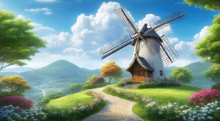 Renewable Energy: Wind Turbine Harnessing Nature's Power at Sunset