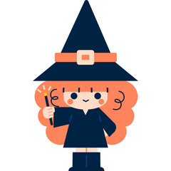 Halloween Cute Cartoon Witch with a Magic Wand