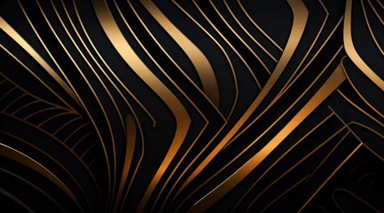 Foto op Plexiglas anti-reflex Decorative black background with gold spirals, in the style of geometrical modernism, rectangular fields, antique subjects, geometric shapes & patterns, decorative backgrounds. © Saulo Collado