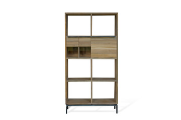 bookcase or room divider made of teak wood on a white background