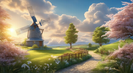 Renewable Energy: Wind Turbine Harnessing Nature's Power at Sunset