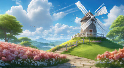 Renewable Energy: Wind Turbine Harnessing Nature's Power at Sunset