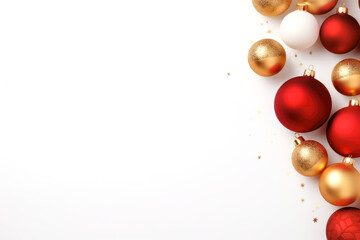 WHITE BACKGROUND WITH CHRISTMAS DECORATIONS.