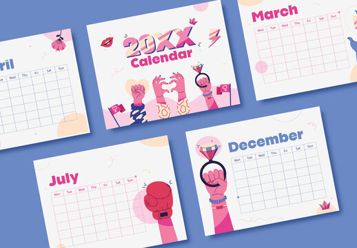 Pink and Blue Woman Empowerment Modern Calendar Template