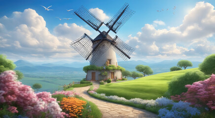 Renewable Energy: Wind Turbine Harnessing Nature's Power at Sunset