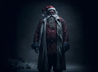 Fototapeta na wymiar Spooky scary Santa Claus. Horror in the north pole: when Santa Claus turned evil