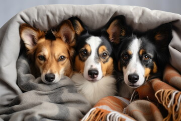 sticker Cartoon character of A group of dogs cuddled up together in a cozy blanket fort