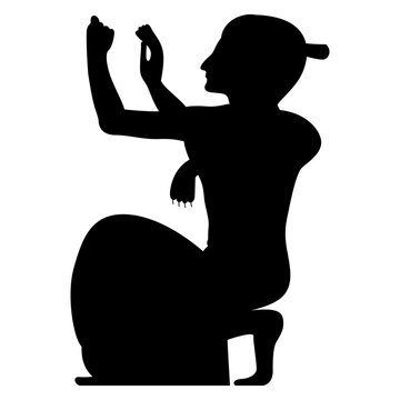 recommend clip art: Kneeling praying ancient Egyptian man. Ethnic design. Black silhouette on white background.