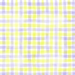 Yellow Purple Gingham Check Hand Drawn Background