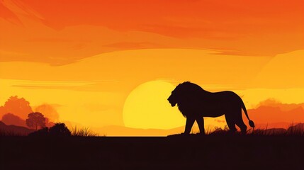 Fototapeta na wymiar Lion Silhouette Against a Dramatic Sunset, Ideal Background for Wildlife-themed Designs and Striking Imagery. Generative AI