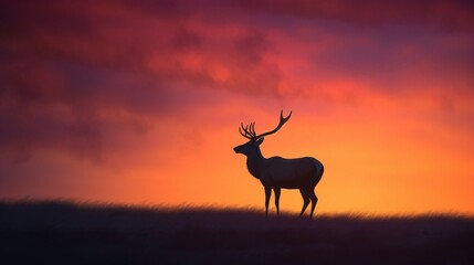 Randeer Silhouette Against a Dramatic Sunset: Ideal Background for Wildlife-themed Designs and Striking Imagery. Generative AI