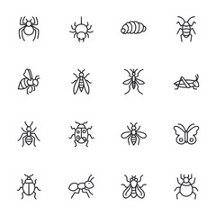 Set of insects and bug icon for web app simple line design
