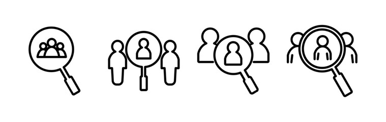 Hiring icon vector. search job vacancy icon. magnifying glass looking for people