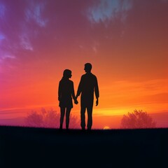 Romantic Sunset Spectrum Clashing Colors Create a Simple Yet Striking Background for a Love-Filled Moment. Generative AI