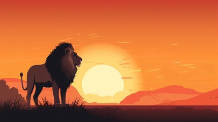 Fototapeta na wymiar Serenity in Sunset, A Simple Background with the Majestic Silhouette of a Lion. Generative AI