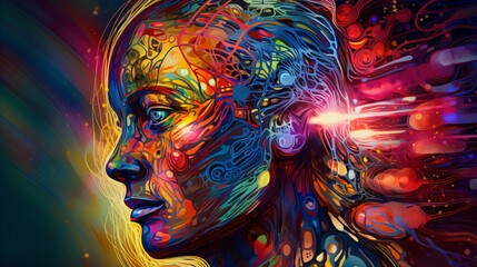 Transcendent Vision, artificial intelligence in Vivid Colors on a Psychedelic Canvas. Generative AI