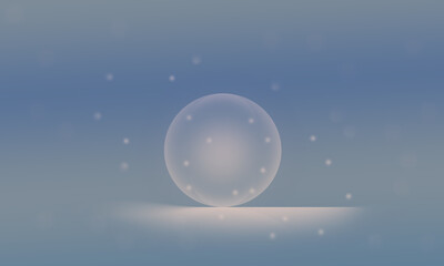 abstract illustration blue gray gradient background with glass balls and snow