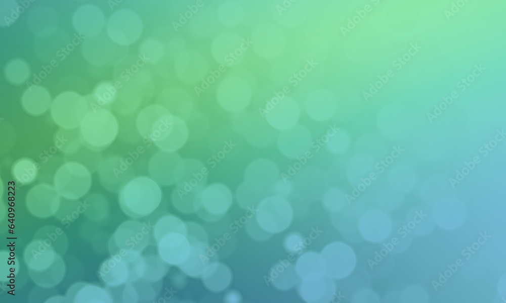Poster abstract illustration with green gradient background with blurry bokeh circles